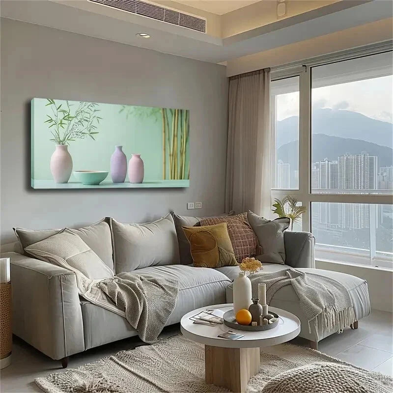 Vases a Light Green Tablecloth Wall Art Canvas Office Home Room Framed 120x60cm