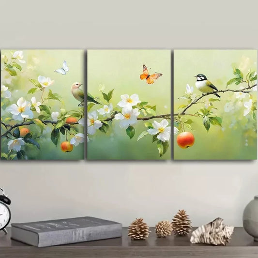 3pcs  Bird On Branch Design Nature Flowers   Wall Art Set Canvas Framed 40x60cm - High Quality Print 100% Australian Made Wall Canvas Ready to Hang
