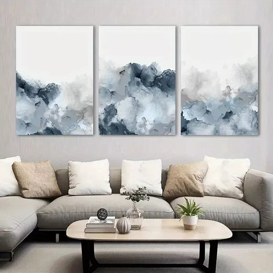 3pcs Blue Gray Wall Art Abstract Canvas Framed 40x60cm - High Quality Print 100% Australian Made Wall Canvas Ready to Hang