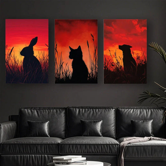 3pcs Sunset Contour Animal Natural Theme Metal Print Ready to Hang Art
