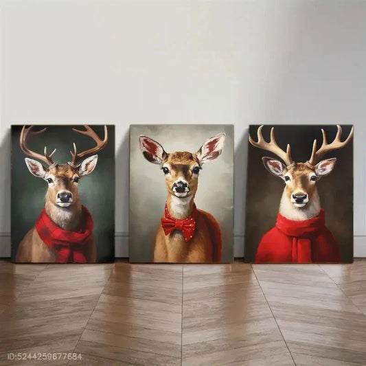 3pcs Christmas Wall Art Print Oil Painting Style Metal Print Ready to Hang Art