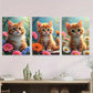 3pcs Charming Cat Trio Vibrant Floral Metal Print Ready to Hang Art