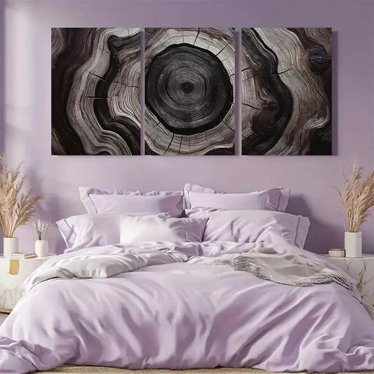 3pcs Deep Espresso & Beige Tree Ring Wall Art Set Canvas Framed 40x60cm - High Quality Print 100% Australian Made Wall Canvas Ready to Hang