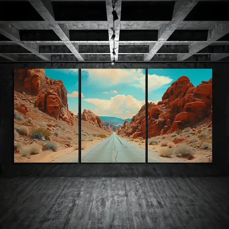 3pcs Red Rock Fire Valley Blue Sky Metal Print Ready to Hang Art