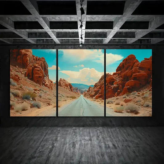 3pcs Red Rock Fire Valley Blue Sky Metal Print Ready to Hang Art