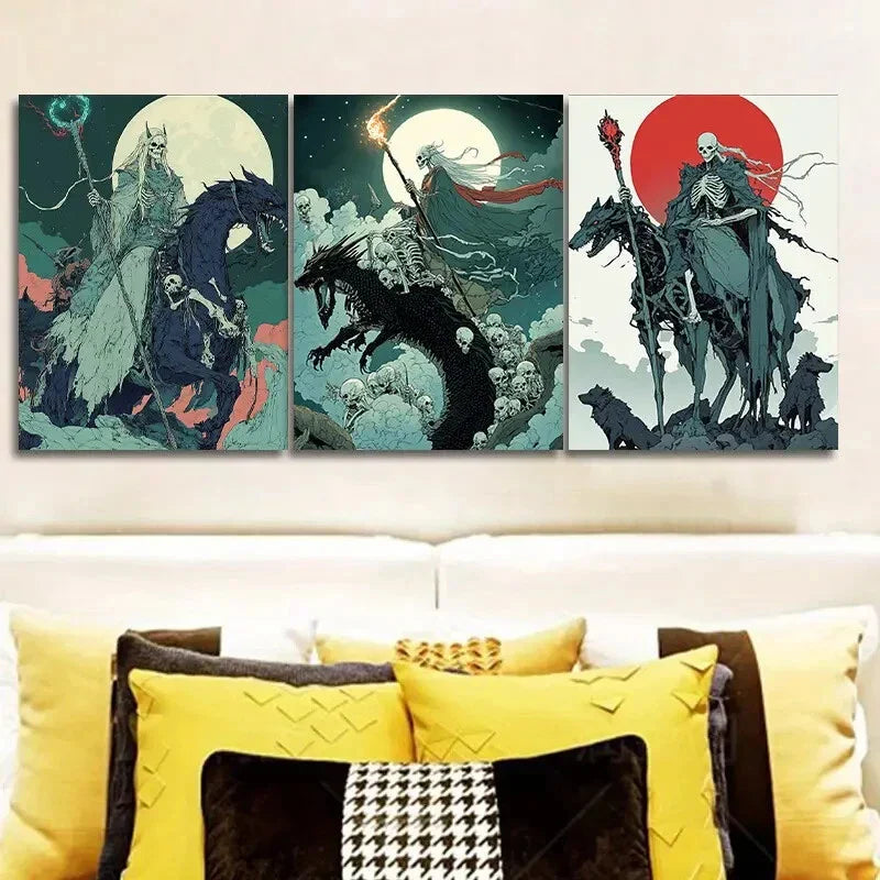 3pcs The Queen of Death, Wall Art Set Canvas Framed 40x60cm - High Quality Print 100% Australian Made Wall Canvas Ready to Hang