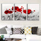3pcs Red Poppy Modern Fantasy Metal Print Ready to Hang Art