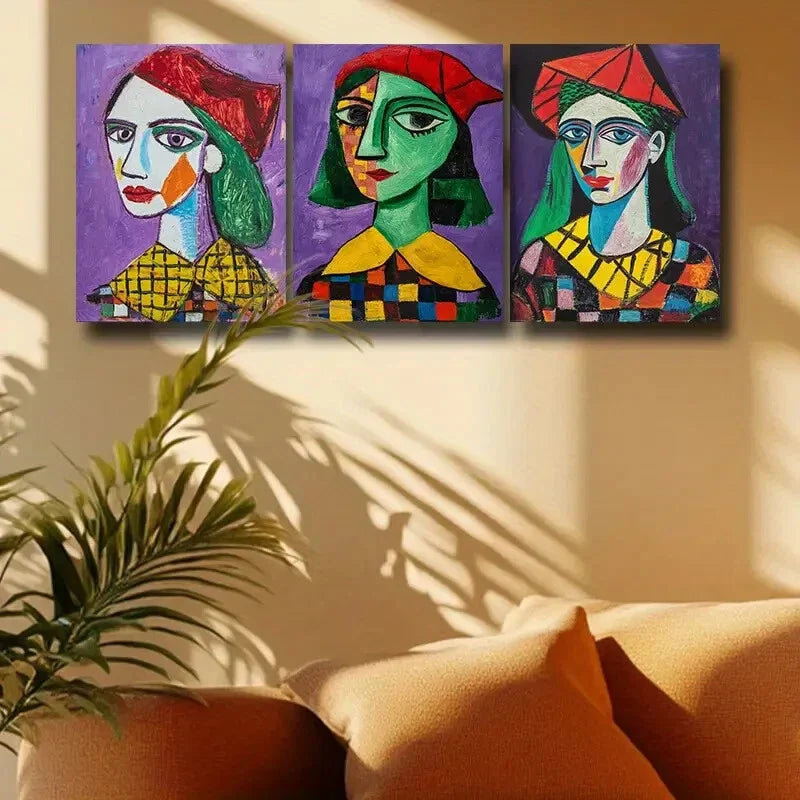 3pcs Vibrant Abstract Girl Portraits Metal Print Ready to Hang Art