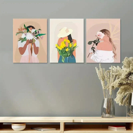 3pcs Abstract Women Portrait Romantic Boho Metal Print Ready to Hang Art