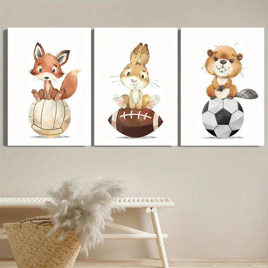 3pcs Animals Dynamic Fox And Rabbit Metal Print Ready to Hang Art