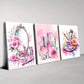 3pcs Vintage Fabric Floral Beauty Makeup Theme Wall Art Set Canvas Framed 40x60cm - High Quality Print 100% Australian Made Wall Canvas Ready to Hang