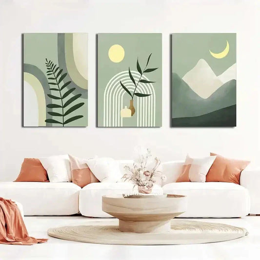 3pcs Neutral Abstract Geometric Prints  Metal Print Ready to Hang Art