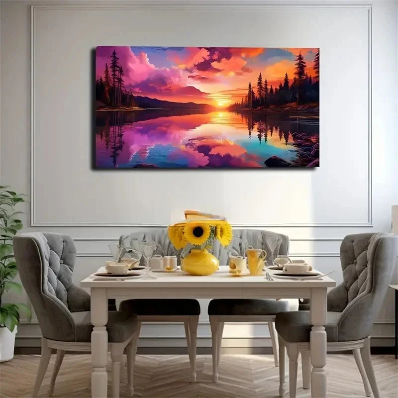 Harmonious Sunset Scene Space Wall Art Canvas Office Home Room Framed 120x60cm