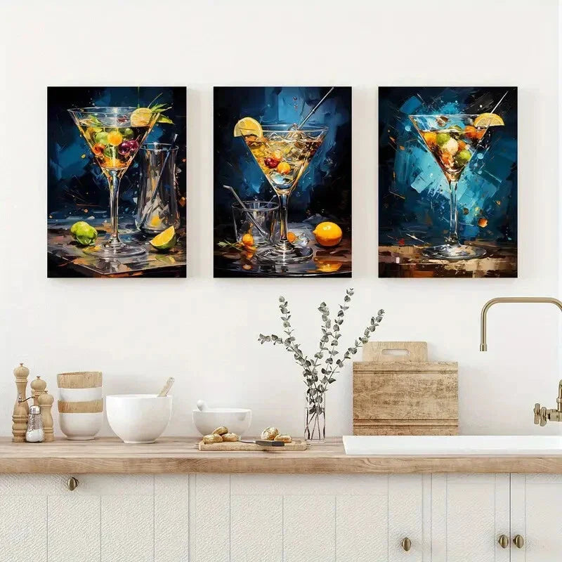 3pcs  Red Rooster Tail Fruit and A Straw Metal Print Ready to Hang Art