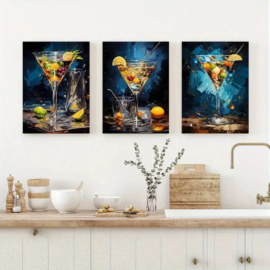 3pcs  Red Rooster Tail Fruit and A Straw Metal Print Ready to Hang Art