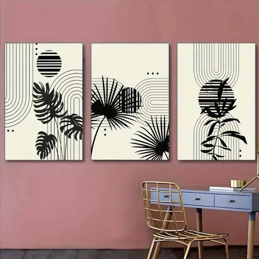 3pcs Abstract Geometric And Grass Poster Metal Print Ready to Hang Art