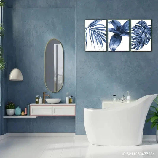 3pcs Stylish Blue Leaf Botanical Prints Metal Print Ready to Hang Art