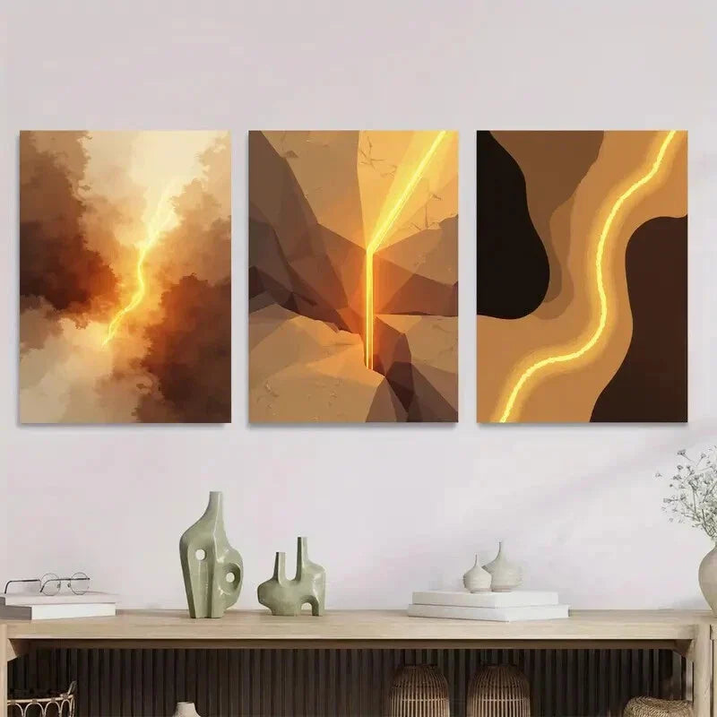 3pcs Modern Abstract Geometric & Floral Designs Wall Art Set Canvas Framed 40x60cm - High Quality Print 100% Australian Made Wall Canvas Ready to Hang