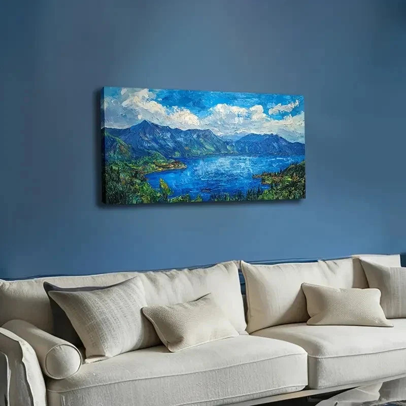 Misty Lake Pine & Teak Wall Art canvas office home room framed 120x60cm
