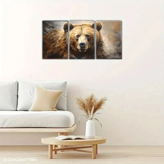 3pcs Modern Abstract Bear Portrait Wall Art Sleek Metal Print Ready to Hang Art