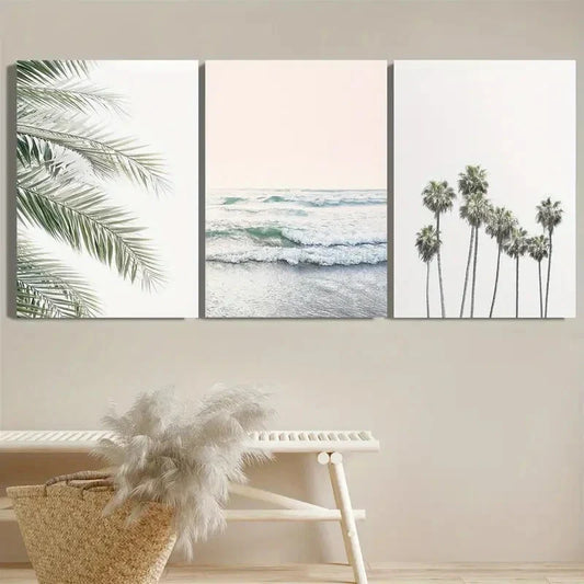 3pcs Beach House Decor Coastal Bohemian Trees Metal Print Ready to Hang Art