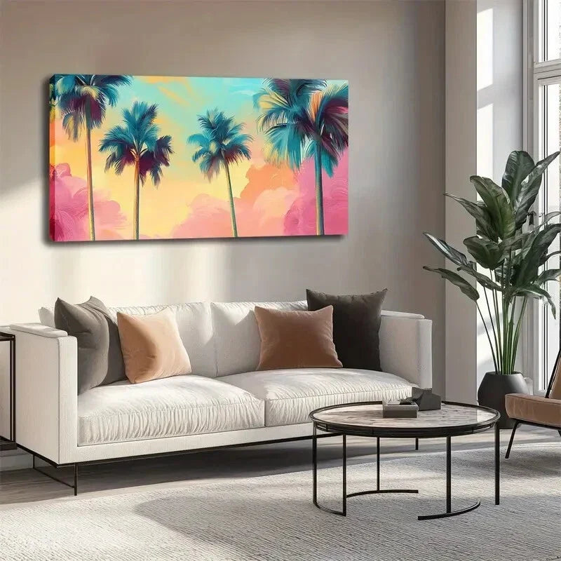 Palm Trees & Gradient Sky Wall Art canvas office home room framed 120x60cm