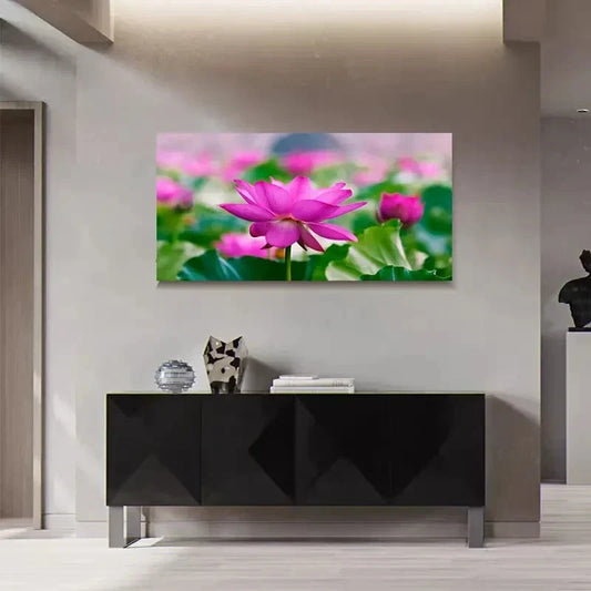 Lotus Bloom Pond Plants Flowers Wall Art Canvas Office Home Room Framed 120x60cm