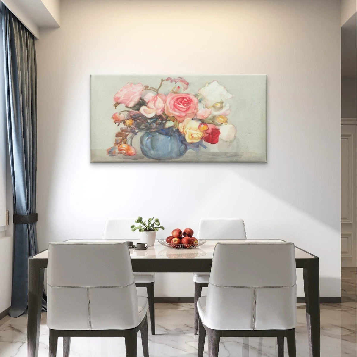 Vintage Watercolour Roses Pastel Wall Art Canvas Office Home Framed 120x60cm