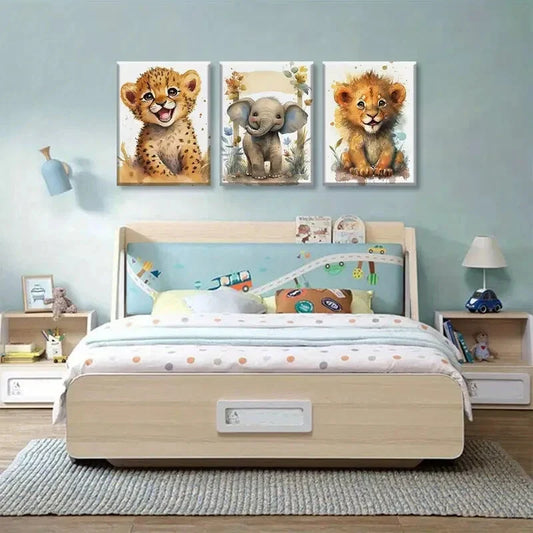 3pcs Baby Safari Animal Lovely Jungle Animal  Metal Print Ready to Hang Art