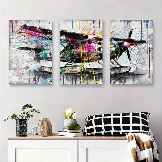 3pcs Vibrant Urban Street Art with Colorful Paint Metal Print Ready to Hang Art