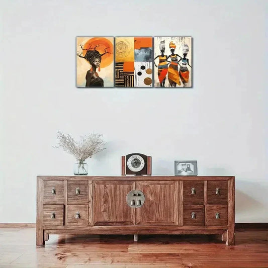 3pcs Modern Artistic Accent African Ethnic Art Metal Print Ready to Hang Art