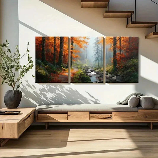 3pcs Colorful Trees Serene Stream Nature Metal Print Ready to Hang Art