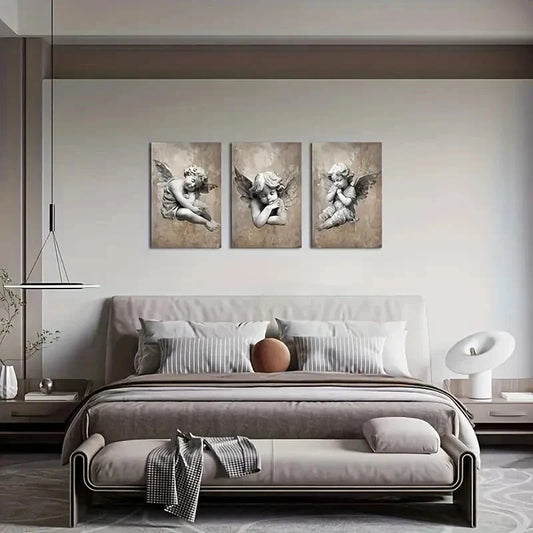 3pcs  3 Vintage Cherub  Metal Print Ready to Hang Art