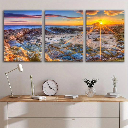 3pcs Vibrant Sunset Sea Views and Tranquil Metal Print Ready to Hang Art