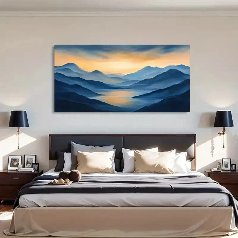 Mountain View Minimalist Lands Wall Art Canvas Office Home Room Framed 80x45cm