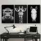 3pcs Black And White Wild Animal Metal Print Ready to Hang Art