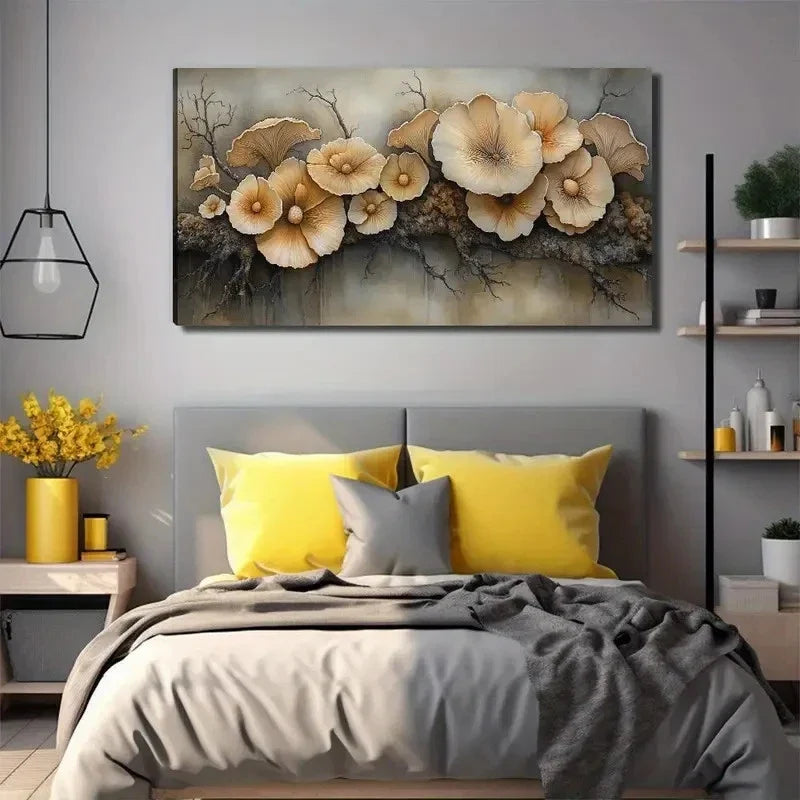 White Mushroom Modern Bohemian Wall Art Canvas Office Home Room Framed 80x45cm