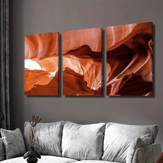 3pcs Bright Brownish Red Danxia Style Cave Wall Art Set Canvas Framed 40x60cm - High Quality Print 100% Australian Made Wall Canvas Ready to Hang