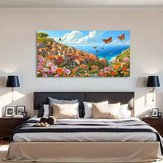 Butterfly Seascape Scenery Wall Art Canvas Office Home Room Framed 120x60cm