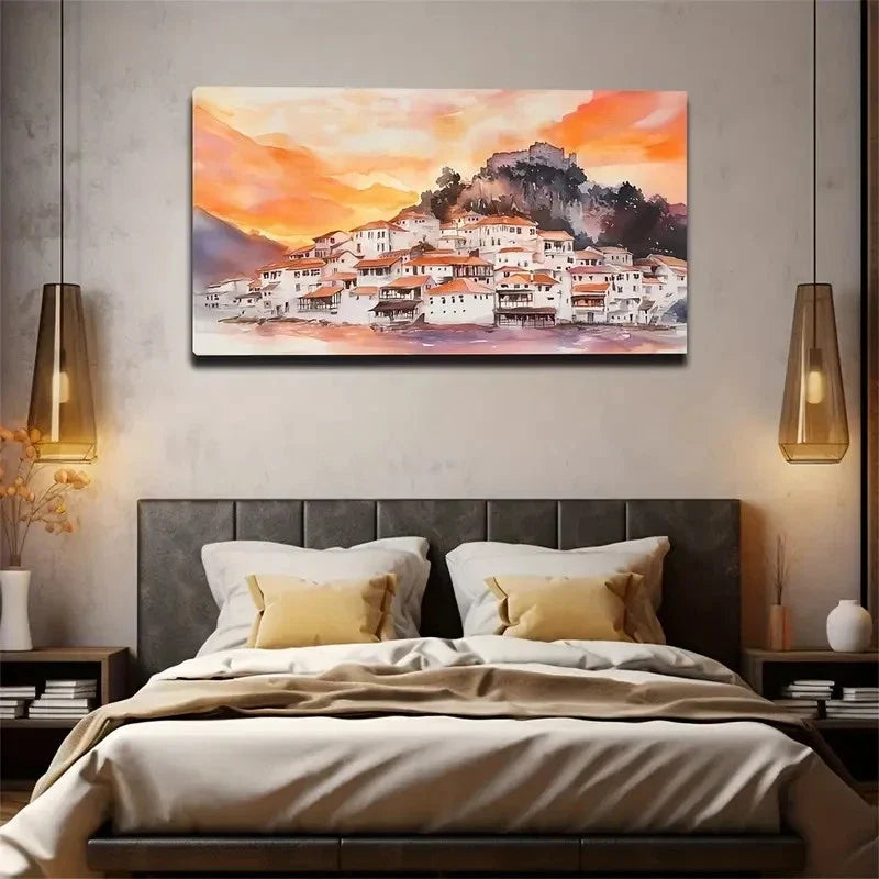 Red-Roofed House Suitable Wall Art Canvas Office Home Room Framed 120x60cm