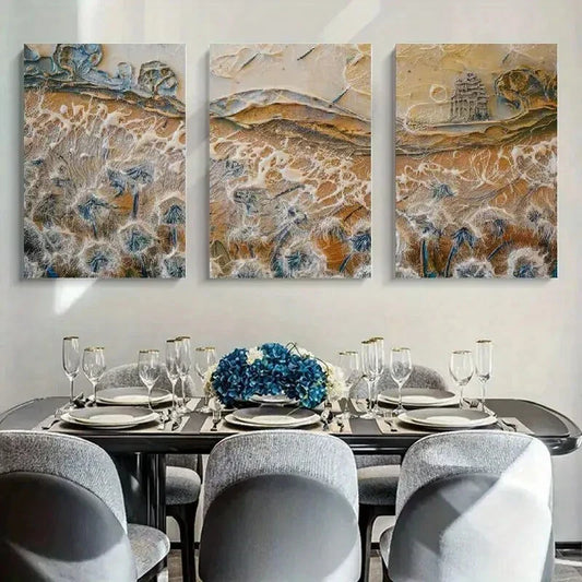 3pcs Impasto Abstract Landscape Triptych Metal Print Ready to Hang Art