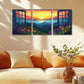 3pcs Modern Window View with Colorful Flowers Metal Print Ready to Hang Art