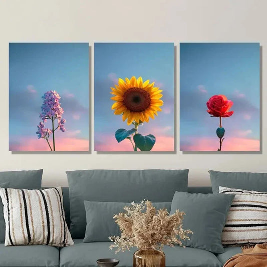 3pcs simple purple lilac and fresh sky, Metal Print Ready to Hang Art