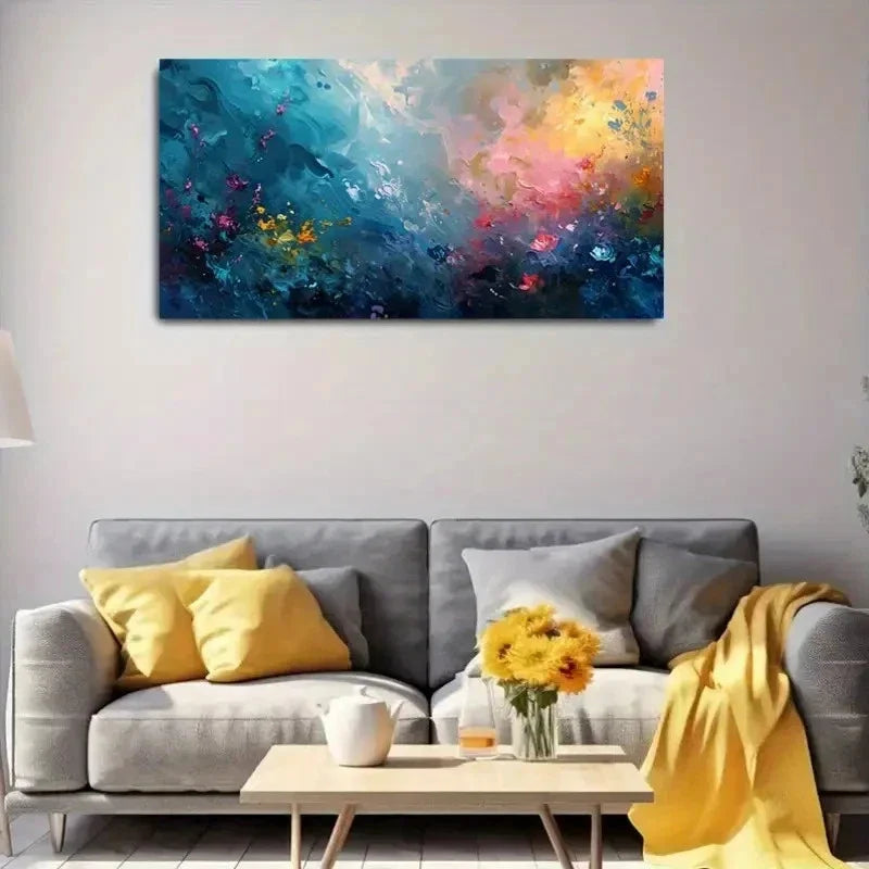 Pink & Multicoloured Flowers Wall Art Canvas Office Home Room Framed 80x45cm