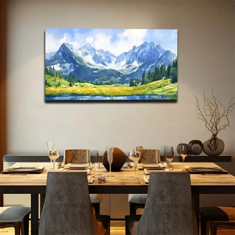 Snow-Capped Peaks & Serene Wall Art Canvas Office Home Room Framed 120x60cm