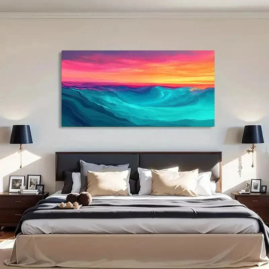 Vibrant Ocean Waves Abstract Wall Art Canvas Office Home Room Framed 120x60cm