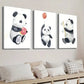 3pcs Adorable Panda with Donut Balloon & Bamboo Wall Art Set Canvas Framed 40x60cm - High Quality Print 100% Australian Made Wall Canvas Ready to Hang