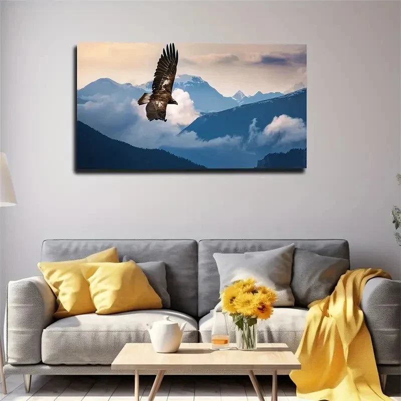 Eagle Hovering In The Sky Wall Art Canvas Office Home Room Framed 80x45cm