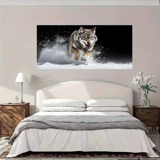 Wild Wolf In Snowy Landscape Wall Art Canvas Office Home Room Framed 80x45cm