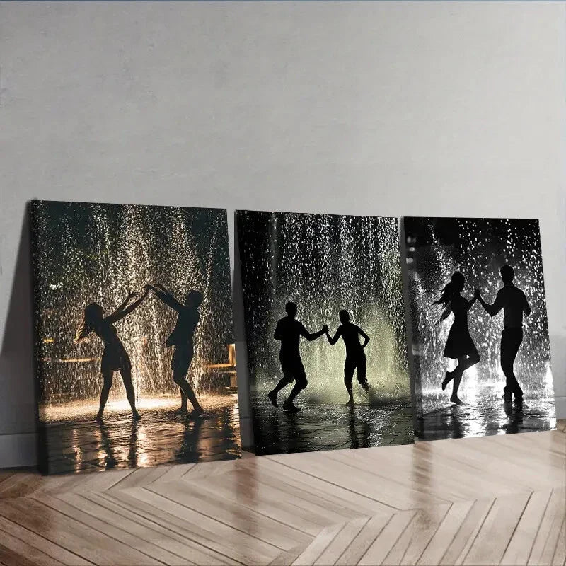 3pcs Walk in the rain Couple Wall Art Set Canvas Framed 40x60cm - High Quality Print 100% Australian Made Wall Canvas Ready to Hang
